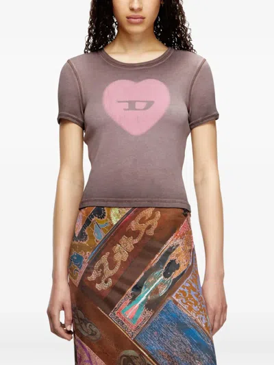 Diesel T-ele T-shirt In Washed Purple Stretch Cotton In Pink