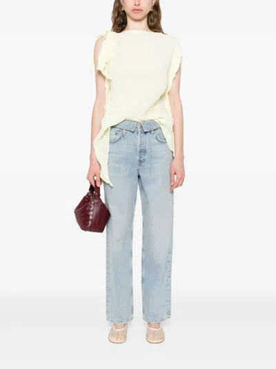 Agolde High Waist Frayed Hem Jeans In Blue