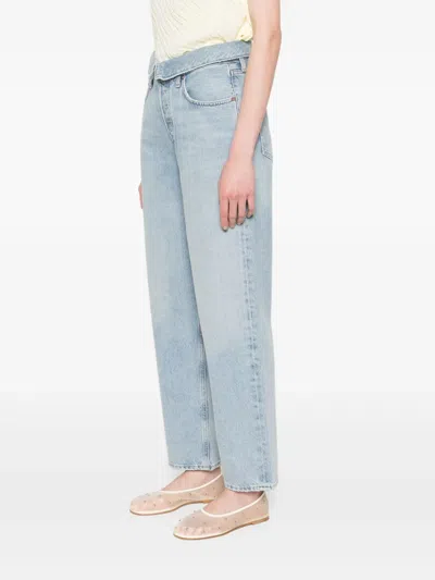 Agolde High Waist Frayed Hem Jeans In Blue