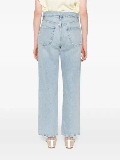 Agolde High Waist Frayed Hem Jeans In Blue
