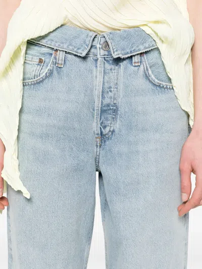 Agolde High Waist Frayed Hem Jeans In Blue