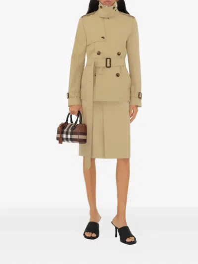 Burberry Womens Dark Birch Brown Chk Check-print Mini Woven And Leather Top-handle Bowling Bag