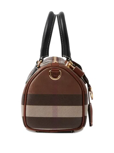 Burberry Womens Dark Birch Brown Chk Check-print Mini Woven And Leather Top-handle Bowling Bag