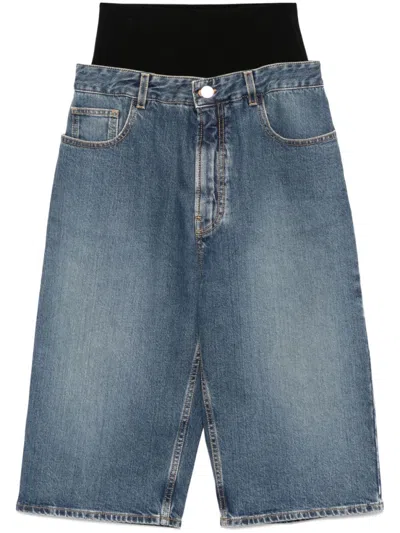 Alaïa Denim Knitted-band Bermuda Shorts In Blue