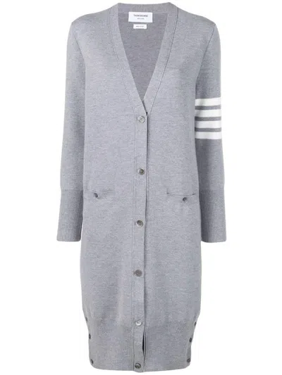 Thom Browne Light Grey Merino Wool Cardigan With Signature Stripe Accents