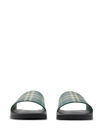Burberry Mens Green Comb Furley Check Rubber Sliders