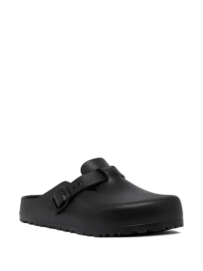 Birkenstock Boston Suede-trimmed Leather Clogs In Black