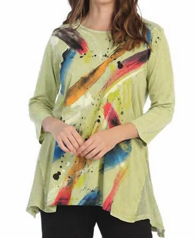 Jess & Jane Bora Bora Mineral Washed Mesh Contrast Tunic Top In Green