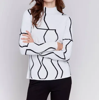 Charlie B Reversible Jacquard Mock Neck Sweater In Black & Cream