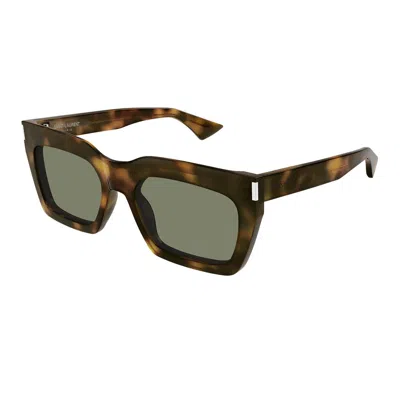 Saint Laurent Sl 810 Linea Corner Angle 003 Havana Green Sunglasses In Brown