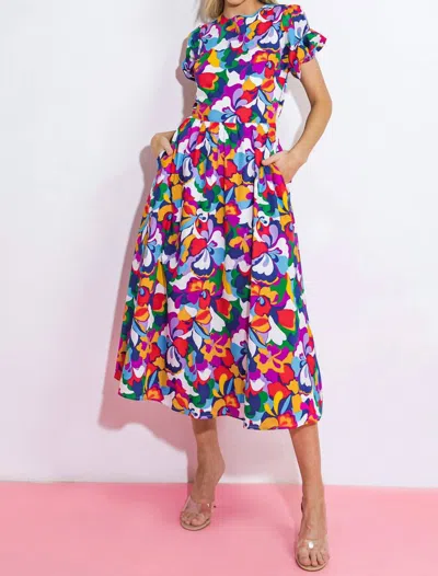 Flying Tomato Always In Bloom Midi Dress In Blue Fuchsia