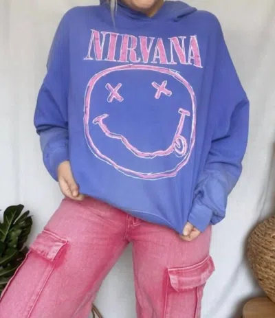 Daydreamer Nirvana Smiley Oversized Hoodie In Sun Faded Cobalt