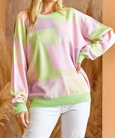 Andree By Unit Color Block Sweater With One Shoulder Bodice In Neon In Yellow