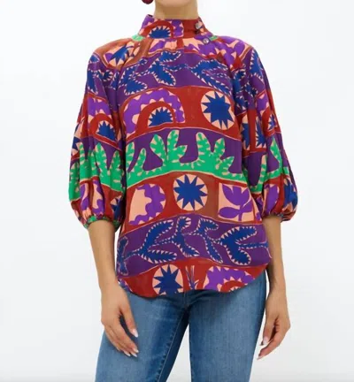 Oliphant Button Neck Blouse In Canyon Purple In Multi