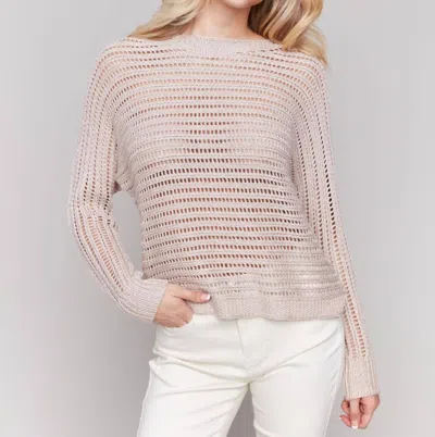 Charlie B Metallic Fishnet Sweater In Beige In Multi