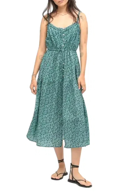 Electric & Rose Quinn Pansy Print Midi Sundress In Evergreen