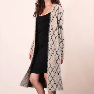 Calista Black Diamond Pattern Sweater Cardigan In Tan