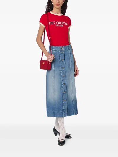 Valentino Washed Denim Midi Skirt