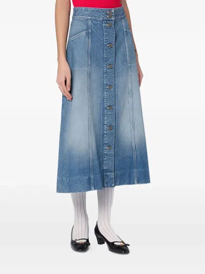 Valentino Washed Denim Midi Skirt