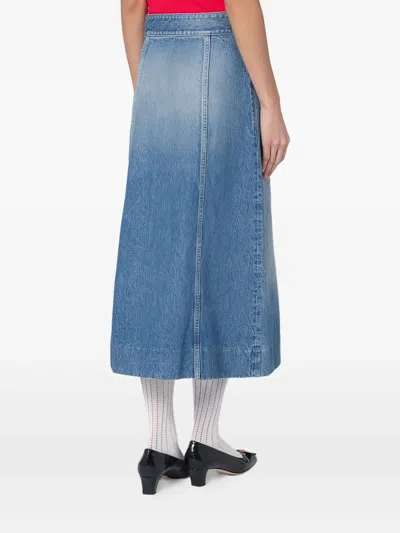 Valentino Washed Denim Midi Skirt