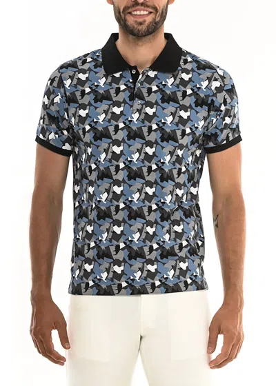 Postmarc Geo Camo Polo Shirt In Grey/black