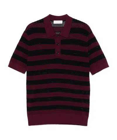 Dries Van Noten Horizontal Stripe Short Sleeve Polo Shirt In Brown