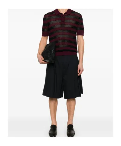 Dries Van Noten Horizontal Stripe Short Sleeve Polo Shirt In Brown