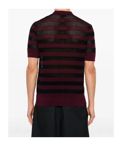 Dries Van Noten Horizontal Stripe Short Sleeve Polo Shirt In Brown