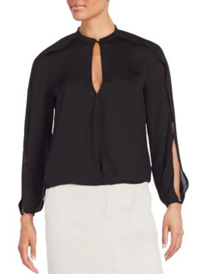 Halston Heritage Wrap-front Keyhole Blouse In Black