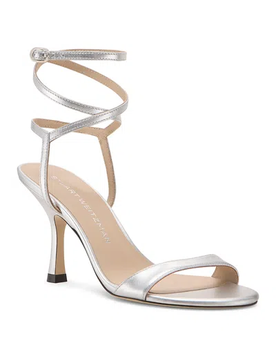 Stuart Weitzman Metallic Buckle Wrap Sandals In Silver