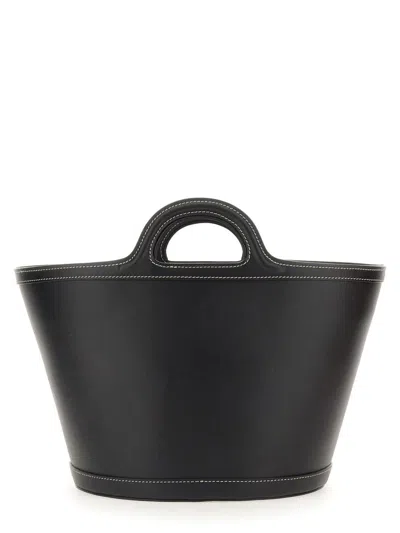 Marni Women Black Leather And Raffia Small Tropicalia Summer Handbag