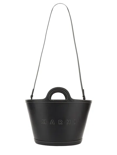 Marni Women Black Leather And Raffia Small Tropicalia Summer Handbag