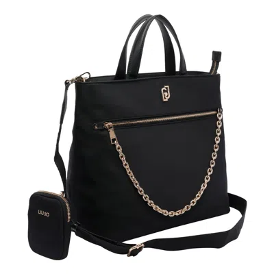 Liu •jo Liu Jo Structured Black Handbag With Gold Accents