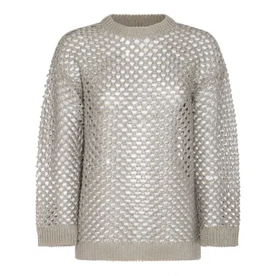 Valentino Sequin-embellished Metallic Open-knit Linen-blend Sweater