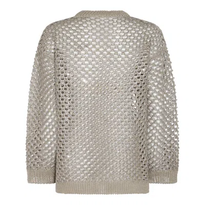 Valentino Sequin-embellished Metallic Open-knit Linen-blend Sweater