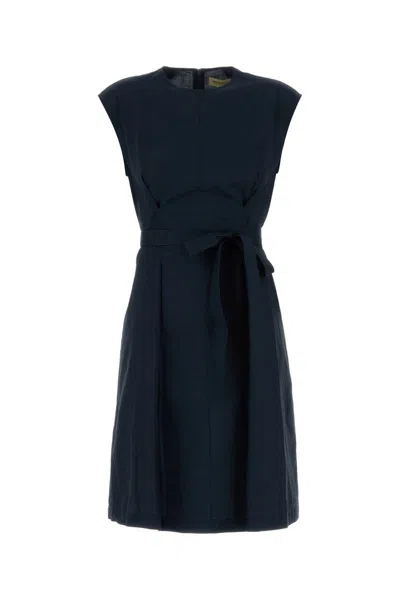 Woolrich Poplin Dress With Belted Waist And Cap Sleeves