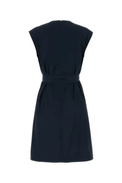 Woolrich Poplin Dress With Belted Waist And Cap Sleeves