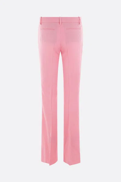Versace Pink Flare Pants With Tonal Logo Lettering In Wool Woman In Pink