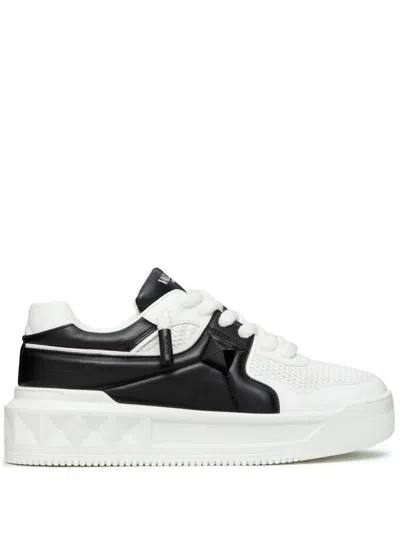 Valentino One Stud Xl Low-top Sneaker In Nappa Leather And Jacquard Toile Iconographe Technical Fabric