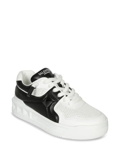 Valentino One Stud Xl Low-top Sneaker In Nappa Leather And Jacquard Toile Iconographe Technical Fabric