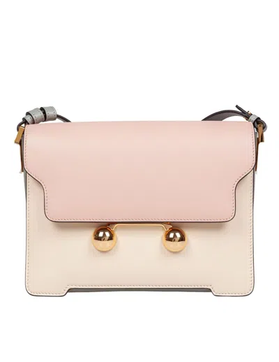 Marni Light Pink, White And Grey Leather Trunkaroo Medium Shoulder Bag In Multi