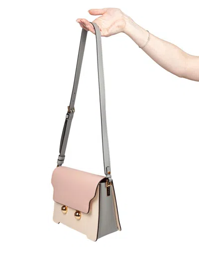 Marni Light Pink, White And Grey Leather Trunkaroo Medium Shoulder Bag In Multi
