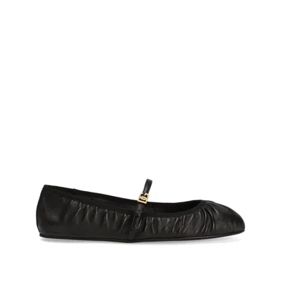 Dolce & Gabbana Black Ballerinas With Metallic Logo And Strap In Leather Woman