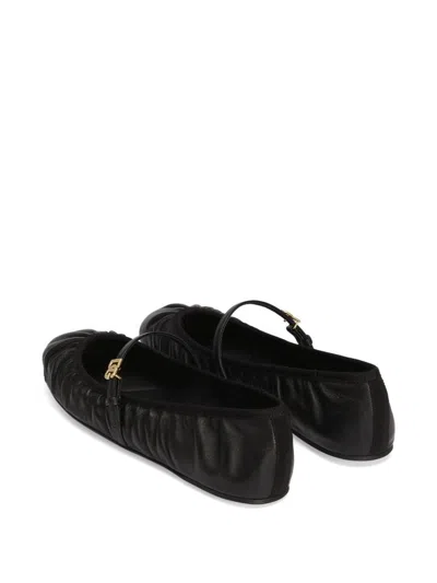 Dolce & Gabbana Black Ballerinas With Metallic Logo And Strap In Leather Woman