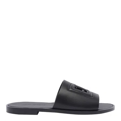 Dolce & Gabbana Black Sandals With Dg Logo Cut-out In Leather Man