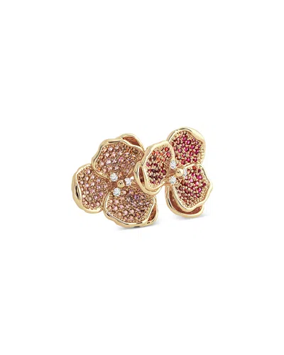 Anabel Aram Pave Double Orchid Ring In 18k Gold Plated
