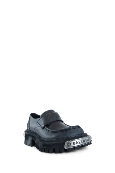 Balenciaga Black Leather Tractor Loafers Men