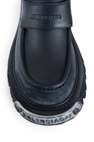 Balenciaga Black Leather Tractor Loafers Men