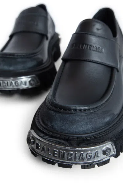 Balenciaga Black Leather Tractor Loafers Men
