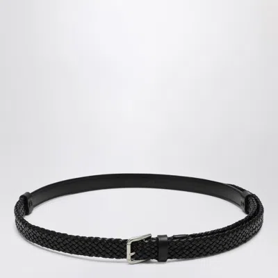 Dolce & Gabbana Black Belt With Buckle Closure And Interwoven Design In Leather Man